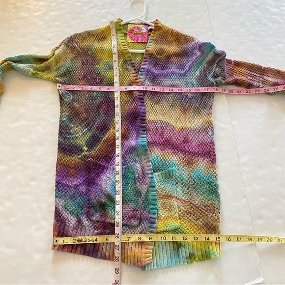 Handmade Ice Tie Dye Cardigan Sweater Womens Size XS Small Rainbow Multicolor - Picture 7 of 11